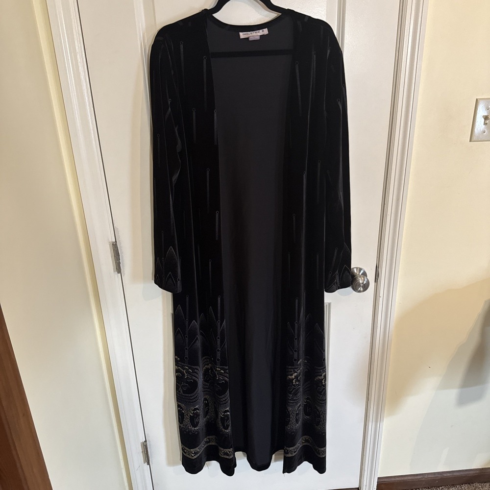 Industries B. By Ruth Norman Vintage Black Velvet Duster Size 1X XL Y2K Boho